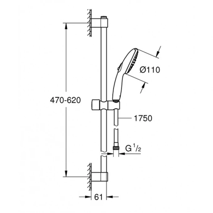 Klizna šipka GROHE sa tuš setom TEMPESTA 110 2f 600