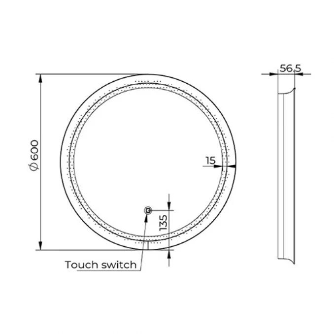 Ogledalo COPEN fi600 sa alu ramom 56.5mm LED zlatno