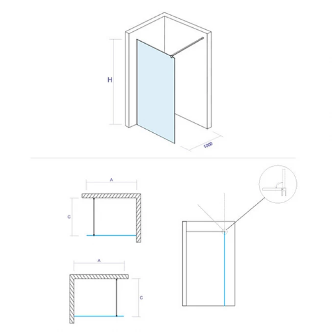 Walk-in COPEN MONTE 1100x2000 8mm staklo. mat crni