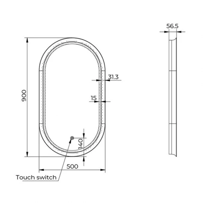 Ogledalo COPEN 500x900 sa alu ramom 56.5mm LED zlatno