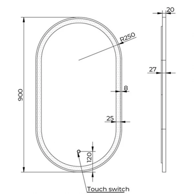 Ogledalo COPEN 500x900 sa alu ramom 40.6mm LED zlatno