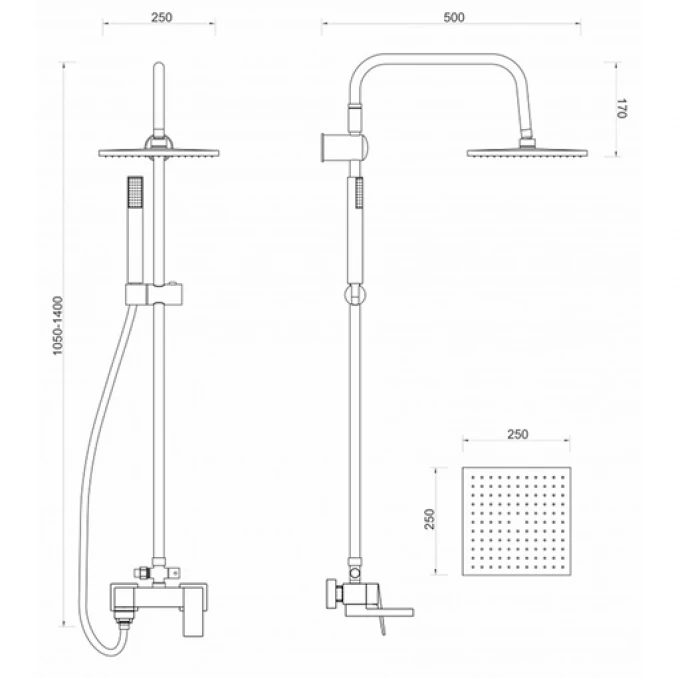 Baterija za tuš sa preklopnom lulom MINOTTI QUADRA NEW sa komplet usponskim tušem