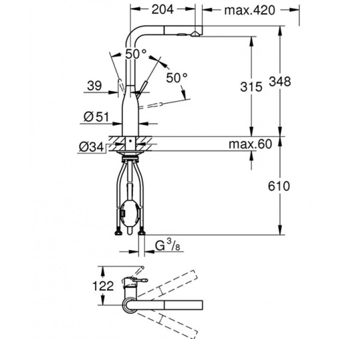 Baterija za sudoperu GROHE ESSENCE L sa izvlačećim tušem 2F brushed hard graphit