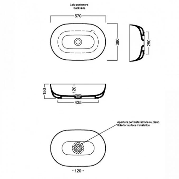 Lavabo nadgradni HATRIA HAPPYHOUR SLIM 12:00 570x380 glossy burnt sienna