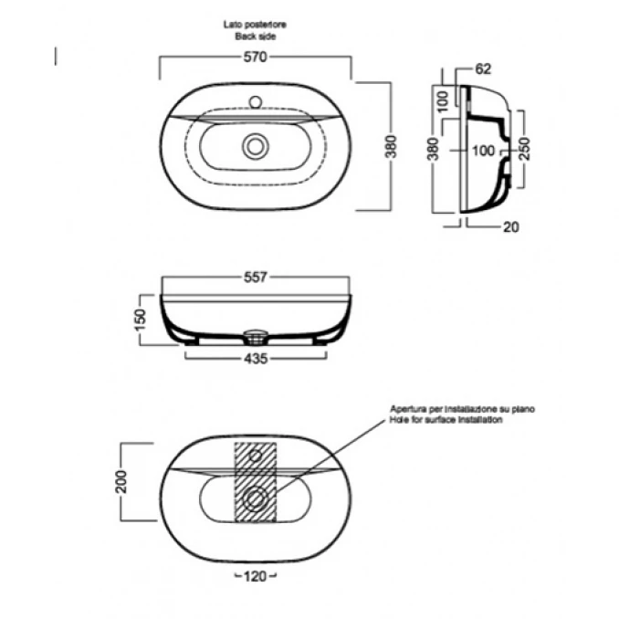 Lavabo HATRIA HAPPYHOUR SLIM 12:00 570x380 glossy burnt sienna
