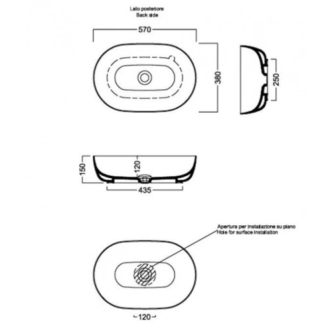 Lavabo HATRIA HAPPYHOUR SLIM 12:00 570x380 indigo glossy