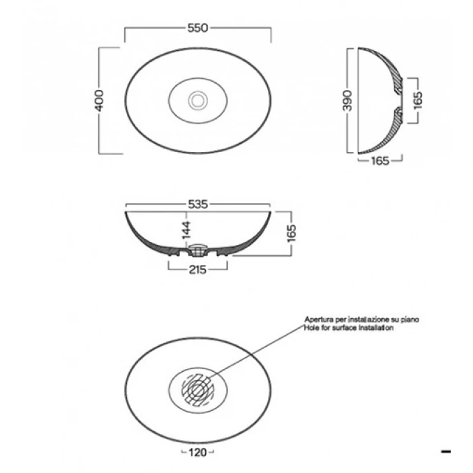 Lavabo nadgradni HATRIA HAPPYHOUR SLIM 00:00 550x400 glossy burnt sienna