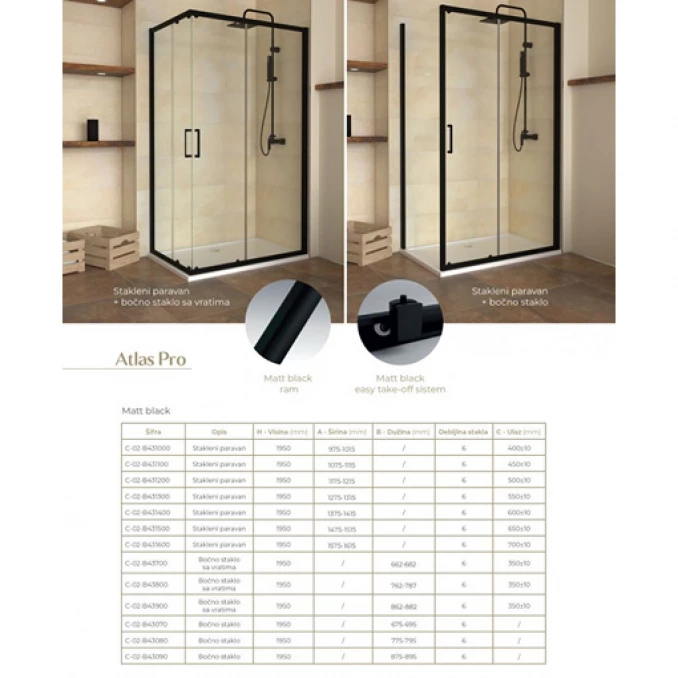 Tuš kabina ATLAS PRO 120x90 mat crna