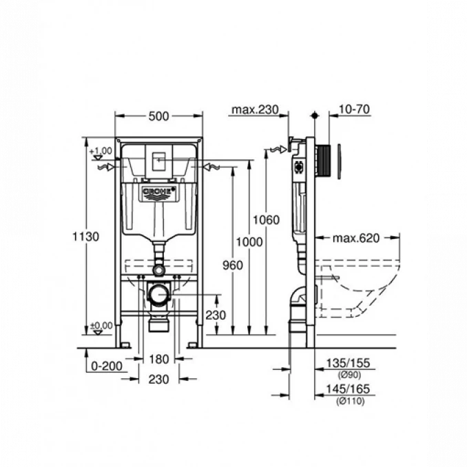 Ugradni vodokotlić GROHE SL 3 u 1 sa OPTIMO rimless šoljom sa daskom soft close