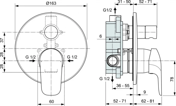 Baterija ugradna sa prebacivačem IDEAL STANDARD CERAFLEX komplet