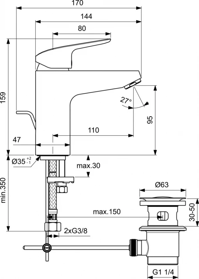 Baterija za lavabo IDEAL STANDARD CERAFLEX visoka