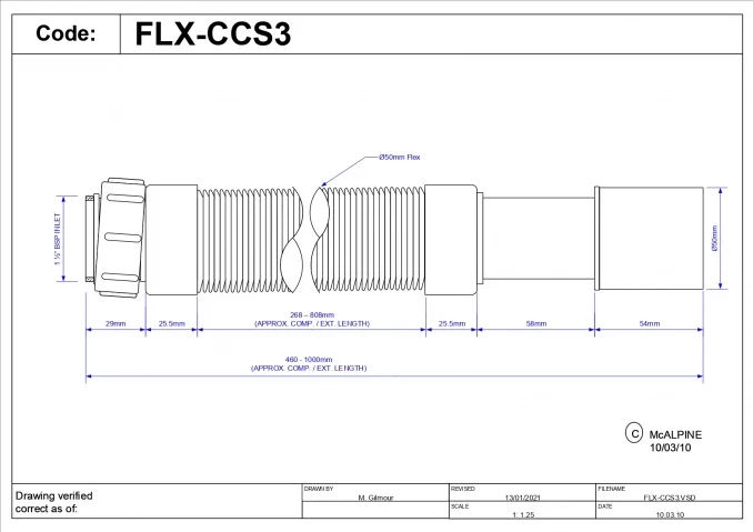 Sifon fleksibilni McALPINE 6/4 ø40 460-1000mm