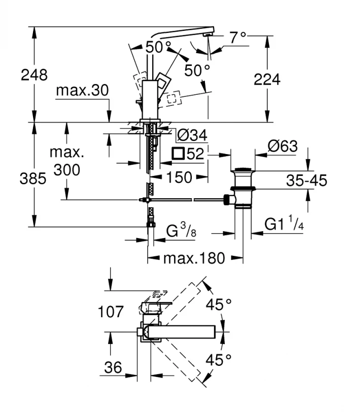 Visoka baterija za lavabo GROHE EUROCUBE