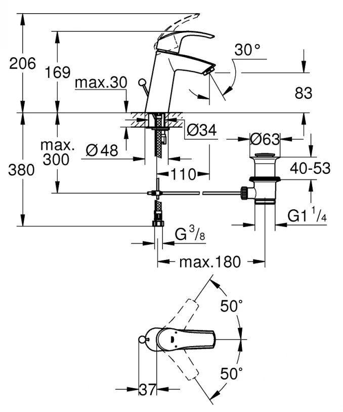 Visoka baterija za lavabo GROHE EUROSMART