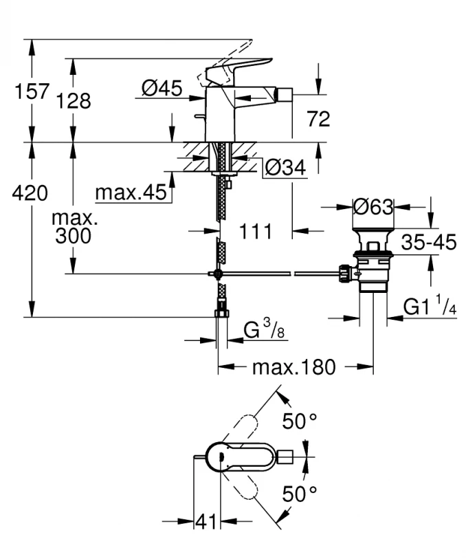 Baterija za bide GROHE BAUEDGE