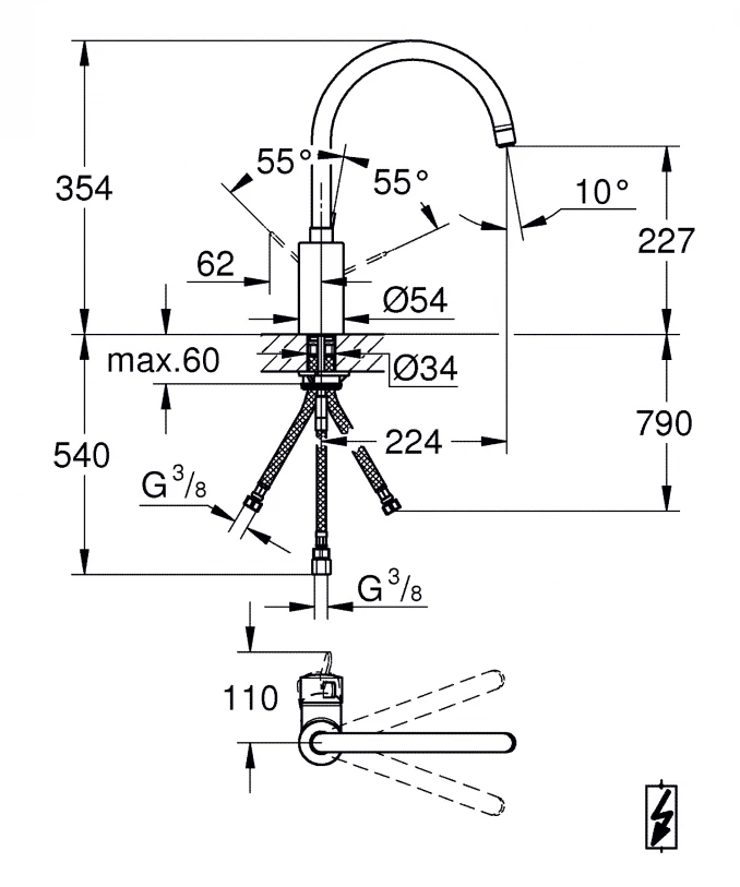 Visoka baterija za sudoperu GROHE COSMOPOLITAN