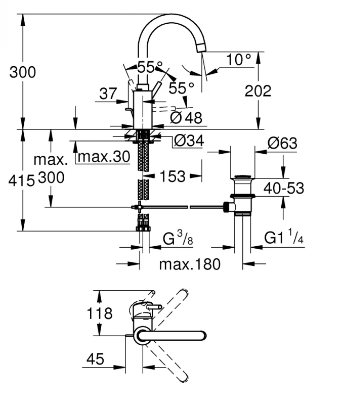 Visoka baterija za lavabo GROHE CONCETTO NEW