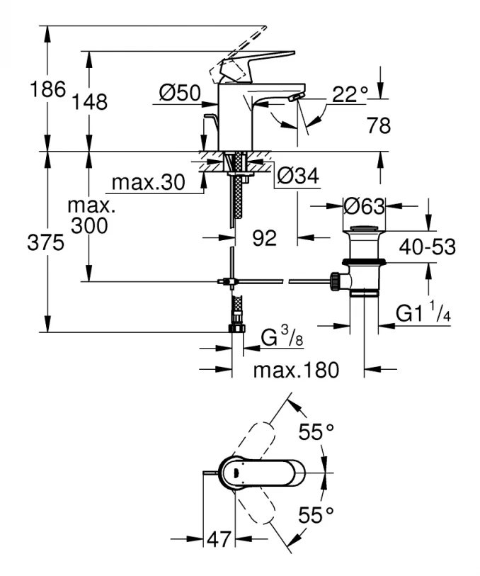 Baterija za lavabo GROHE COSMOPOLITAN