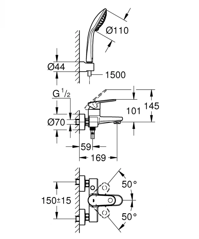 Baterija za kadu GROHE EUROPLUS set