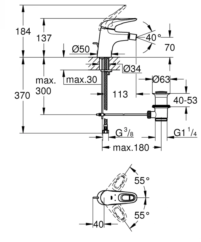 Baterija za bide GROHE EUROSTYLE NEW