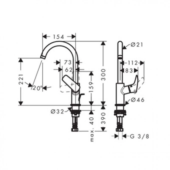 Visoka baterija za lavabo HANSGROHE LOGIS 210