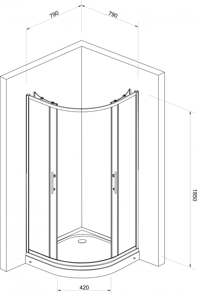 Tuš kabina polukružna 80x80x185cm 5mm staklo sa kvadratićima