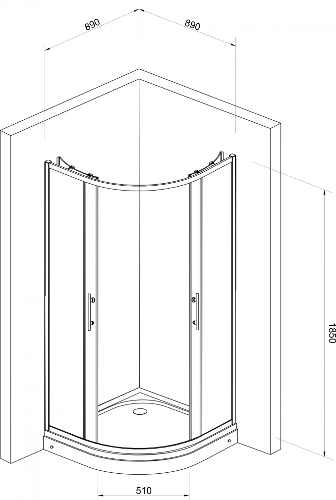 Tuš kabina polukružna 90x90x185cm  5mm staklo sa kvadratićima